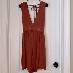Women's Sexy Boho V-Neck Dress Tie Back Burnt Orange - Large